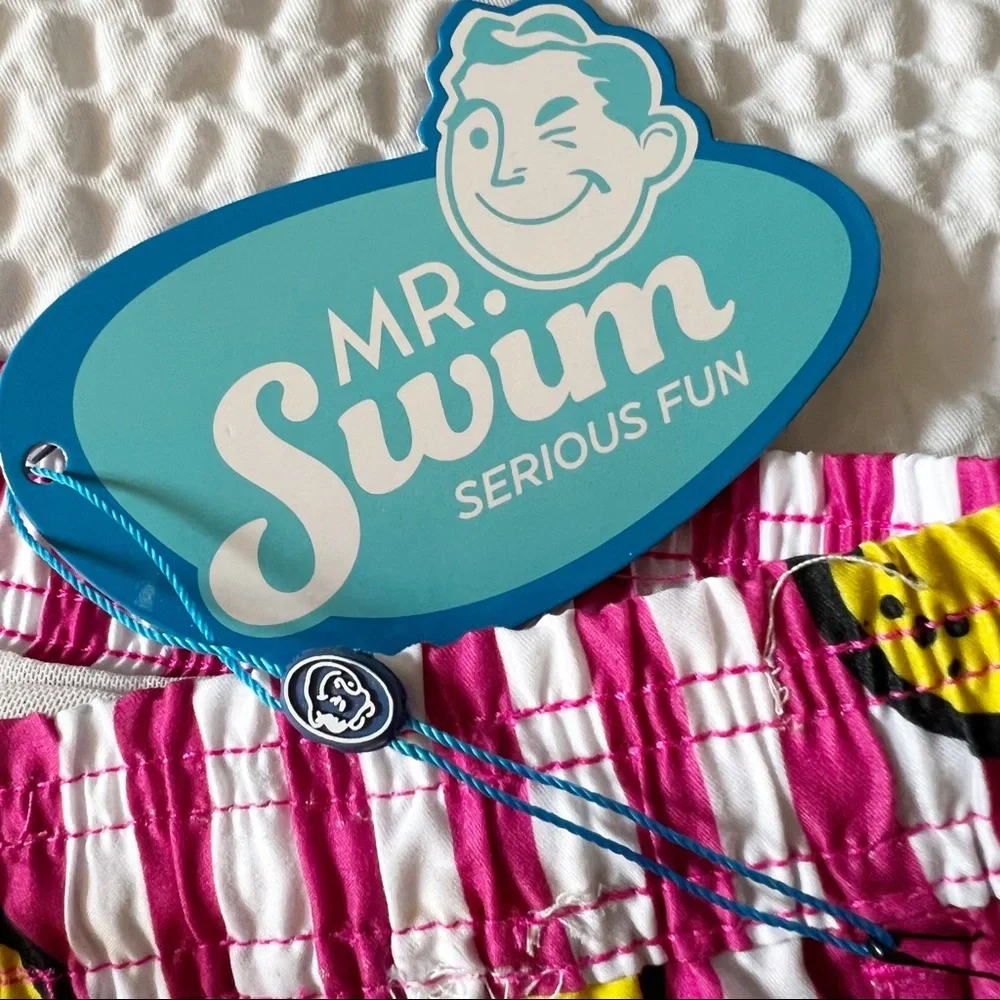 Mr. Swim Lemon Stripes Magenta/White Swim Trunks Men’s Size Large, NWT